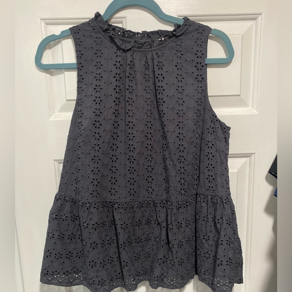 LOFT eyelet peplum and ruffle neck shell